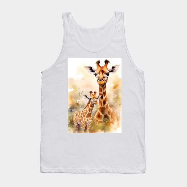 Baby giraffe with mom Tank Top by RosaliArt